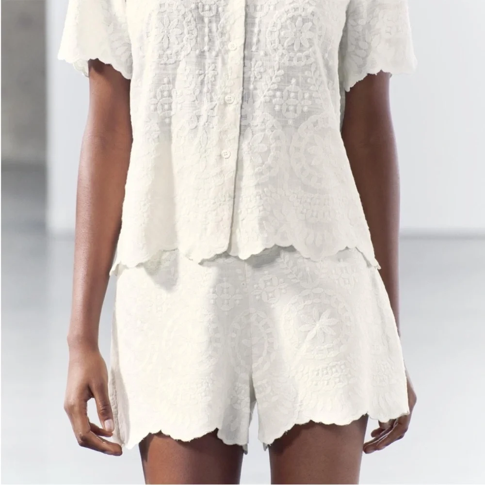 NWT Zara White Embroidered Shorts - Picture 5 of 7